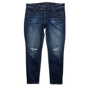 WHBM the Skimmer Jeans  Women's Size 14  Distressed Dark Denim  Mid-Rise